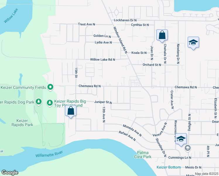 map of restaurants, bars, coffee shops, grocery stores, and more near 4998 Sea Gale Way North in Keizer
