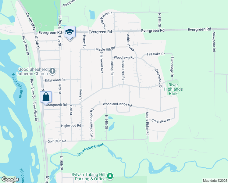 map of restaurants, bars, coffee shops, grocery stores, and more near 1415 Marquardt Road in Wausau