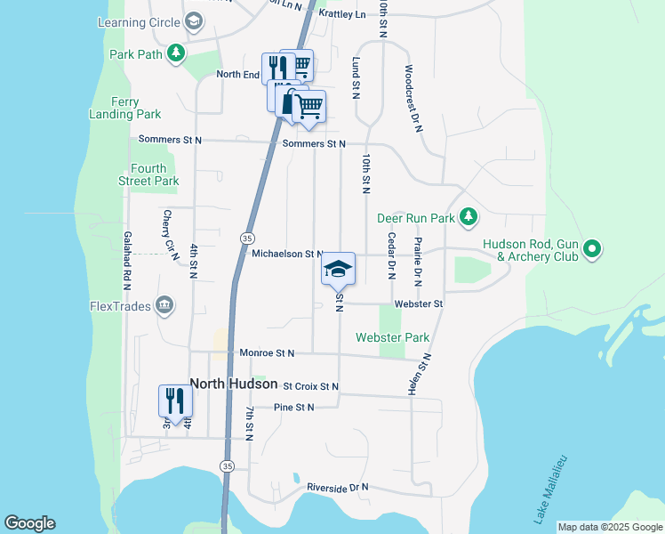 map of restaurants, bars, coffee shops, grocery stores, and more near 550 8th Street North in Hudson