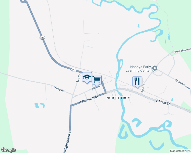 map of restaurants, bars, coffee shops, grocery stores, and more near 68 Railroad Street in Troy