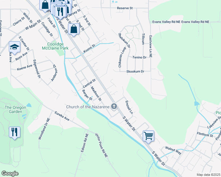 map of restaurants, bars, coffee shops, grocery stores, and more near 206 Trees Court in Silverton