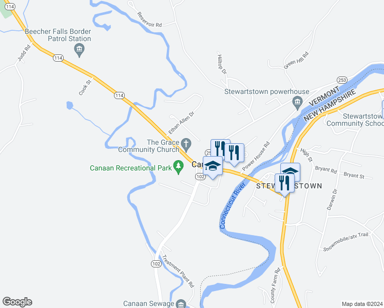map of restaurants, bars, coffee shops, grocery stores, and more near 264 Gale Street in Canaan