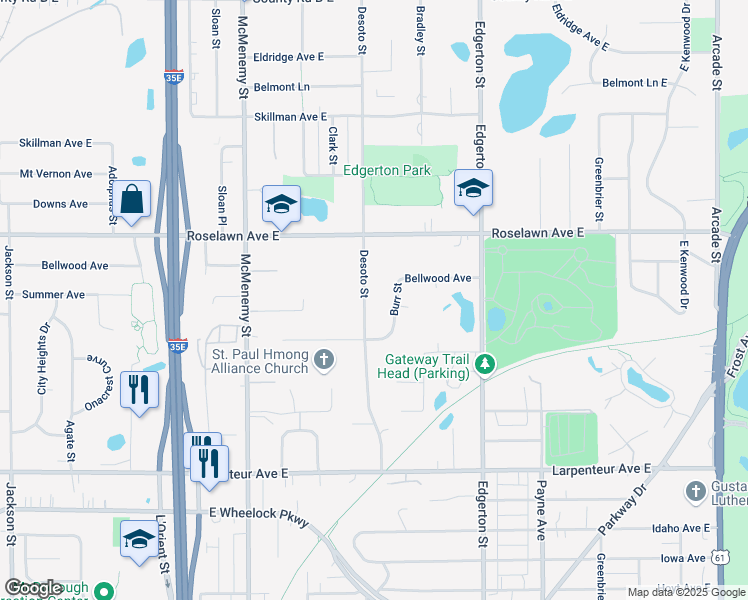 map of restaurants, bars, coffee shops, grocery stores, and more near 1854 Desoto Street in Saint Paul