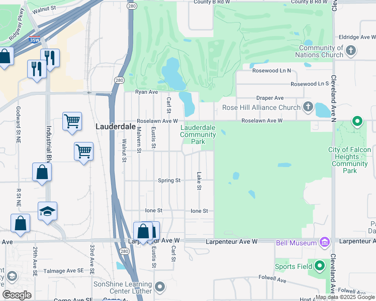 map of restaurants, bars, coffee shops, grocery stores, and more near 1849 Summer Street in Lauderdale