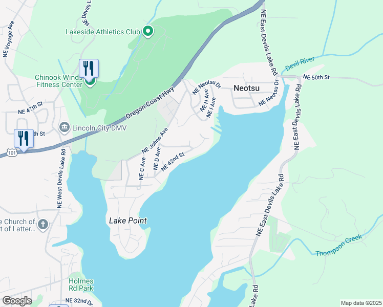 map of restaurants, bars, coffee shops, grocery stores, and more near 4304 Northeast 42nd Street in Neotsu