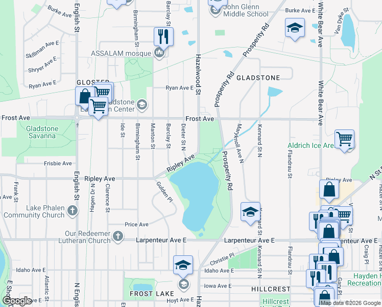 map of restaurants, bars, coffee shops, grocery stores, and more near 1531 Ripley Avenue in Saint Paul