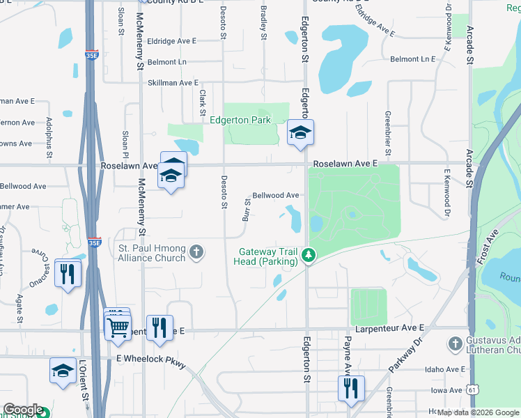 map of restaurants, bars, coffee shops, grocery stores, and more near 501 Summer Court in Saint Paul