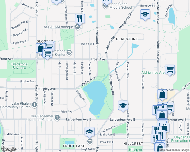 map of restaurants, bars, coffee shops, grocery stores, and more near 1531 Ripley Avenue in Saint Paul
