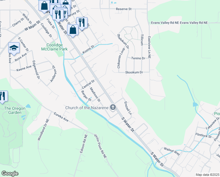map of restaurants, bars, coffee shops, grocery stores, and more near 206 Trees Court in Silverton