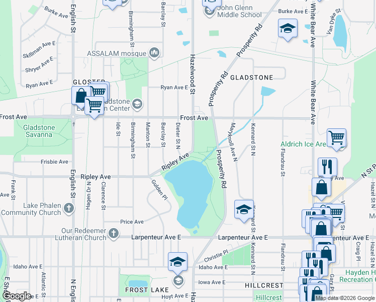map of restaurants, bars, coffee shops, grocery stores, and more near 1531 Ripley Avenue in Saint Paul