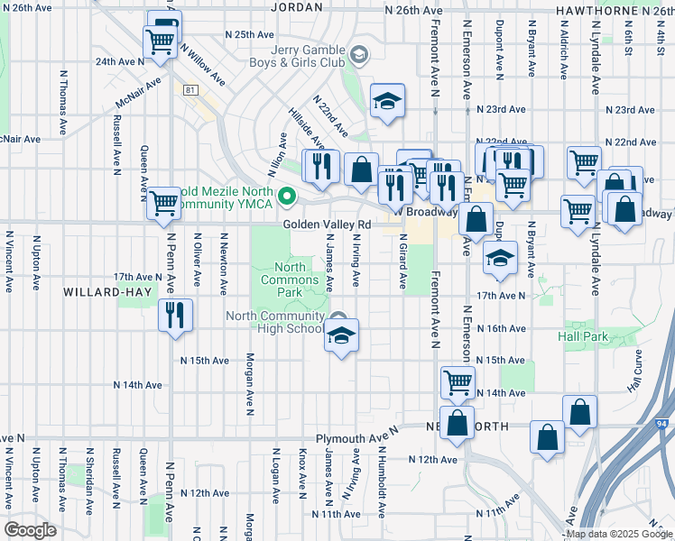 map of restaurants, bars, coffee shops, grocery stores, and more near 1631 17th Avenue North in Minneapolis