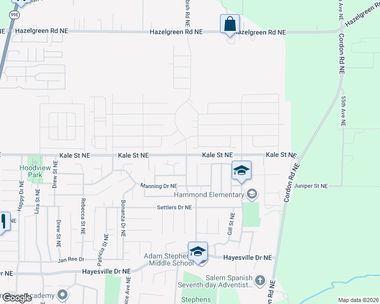 map of restaurants, bars, coffee shops, grocery stores, and more near 4987 Midland Court Northeast in Salem