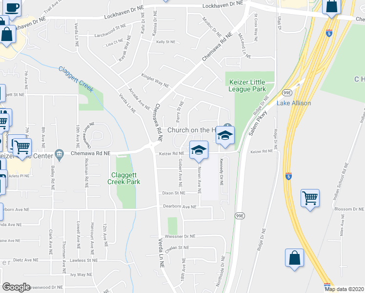 map of restaurants, bars, coffee shops, grocery stores, and more near 1815 Drexler Lane Northeast in Keizer