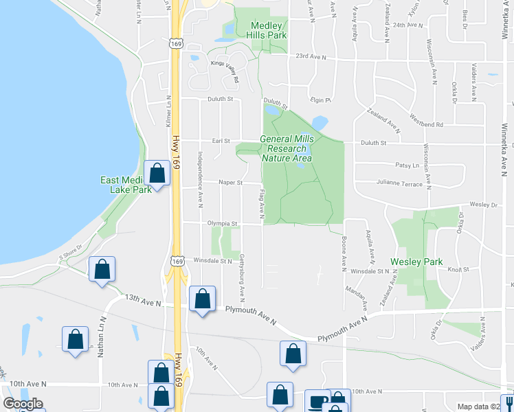 map of restaurants, bars, coffee shops, grocery stores, and more near 1609 Flag Avenue North in Minneapolis