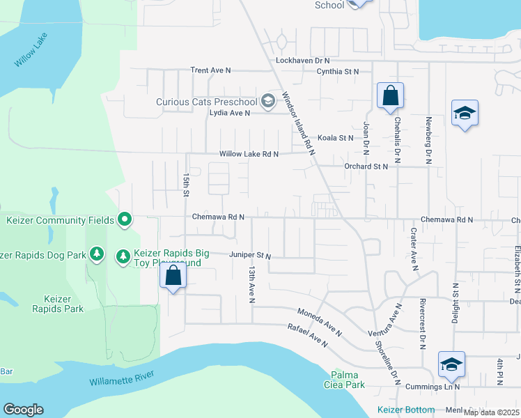 map of restaurants, bars, coffee shops, grocery stores, and more near 1201 Chemawa Road North in Keizer