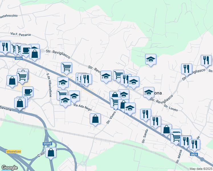map of restaurants, bars, coffee shops, grocery stores, and more near 20 Via Fratelli Cervi in Moncalieri