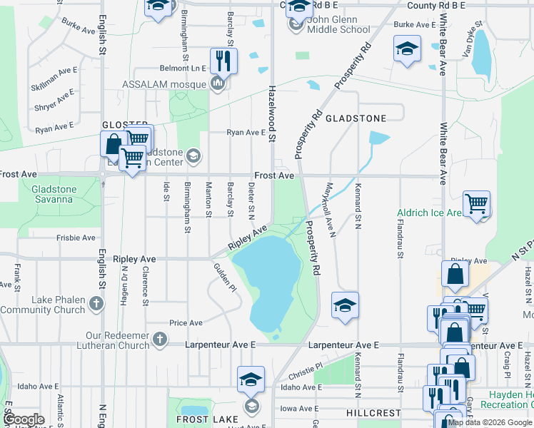 map of restaurants, bars, coffee shops, grocery stores, and more near 1531 Ripley Avenue in Saint Paul