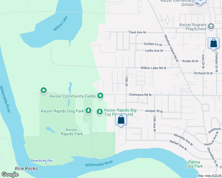 map of restaurants, bars, coffee shops, grocery stores, and more near 5007 Springfield Court North in Keizer