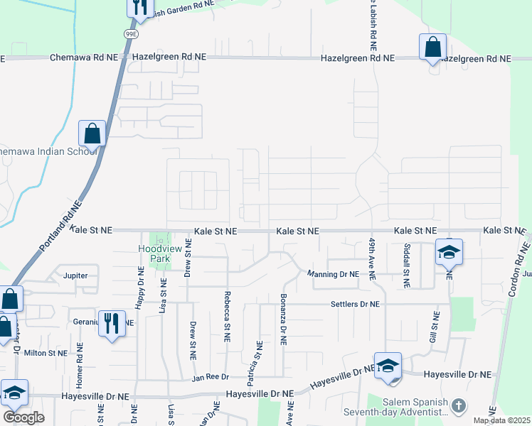 map of restaurants, bars, coffee shops, grocery stores, and more near 5115 Countryside Drive Northeast in Salem