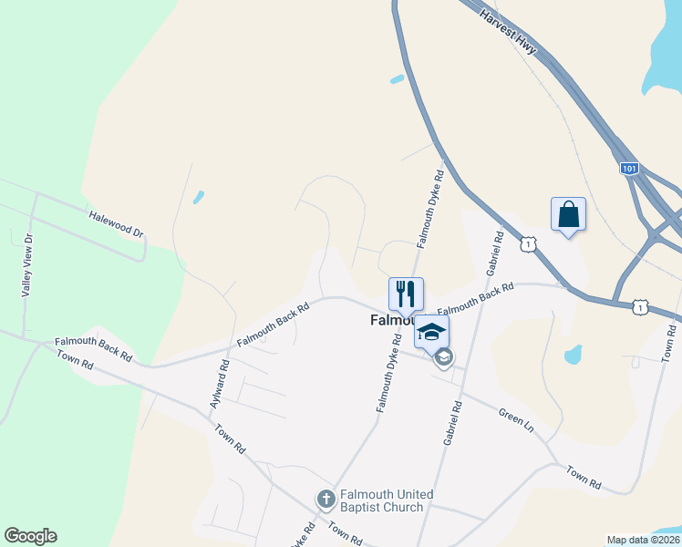 map of restaurants, bars, coffee shops, grocery stores, and more near Goldenrod Court in Falmouth