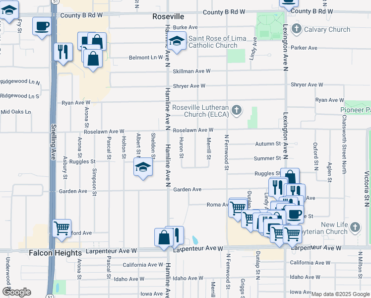 map of restaurants, bars, coffee shops, grocery stores, and more near 1897 Dellwood Avenue in Saint Paul