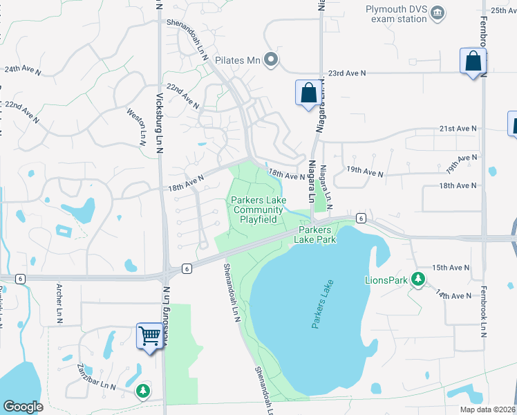 map of restaurants, bars, coffee shops, grocery stores, and more near 15500 County Road 6 in Plymouth