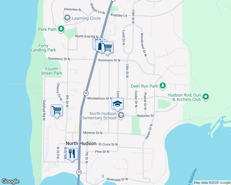 map of restaurants, bars, coffee shops, grocery stores, and more near 616 8th Street North in Hudson