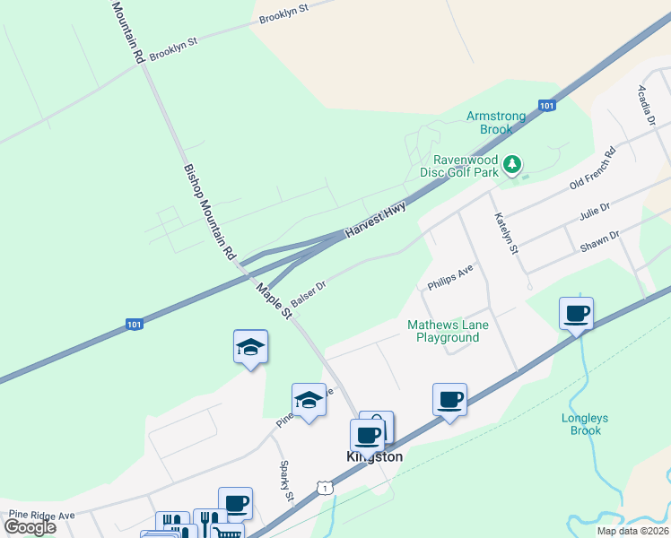 map of restaurants, bars, coffee shops, grocery stores, and more near 689 Balser Drive in Kingston