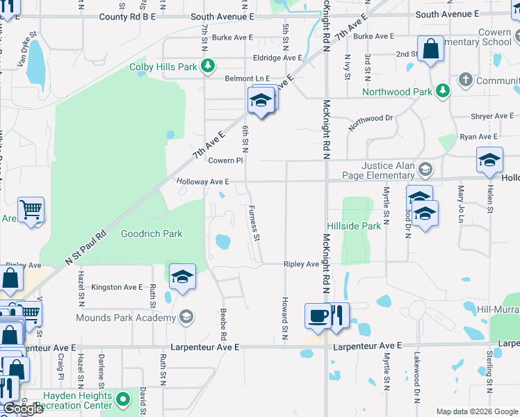 map of restaurants, bars, coffee shops, grocery stores, and more near 1880 Furness Street in Saint Paul
