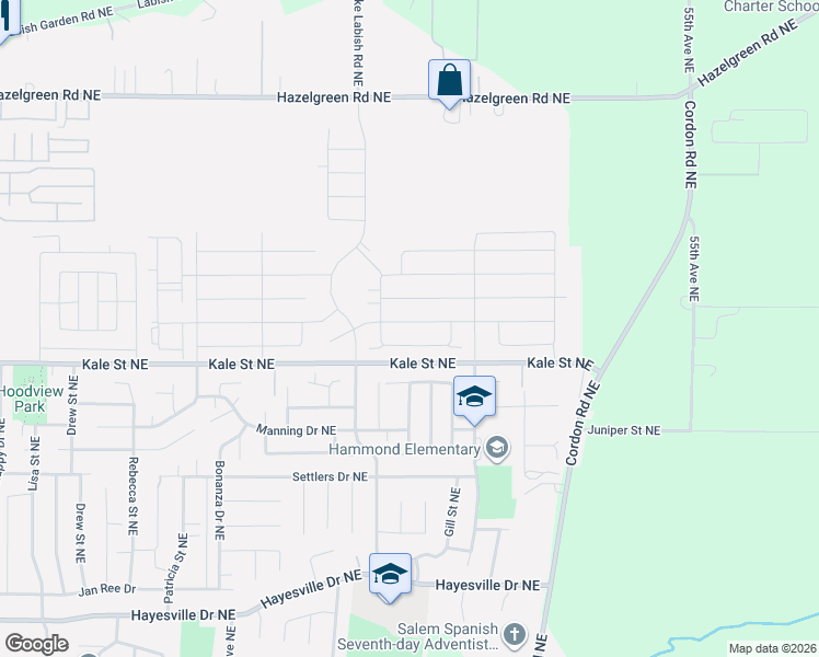 map of restaurants, bars, coffee shops, grocery stores, and more near 4925 Skylab Avenue Northeast in Salem