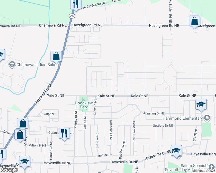 map of restaurants, bars, coffee shops, grocery stores, and more near 5266 Crystal Street Northeast in Salem