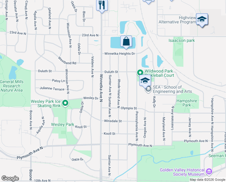 map of restaurants, bars, coffee shops, grocery stores, and more near 1701 Rhode Island Avenue North in Minneapolis