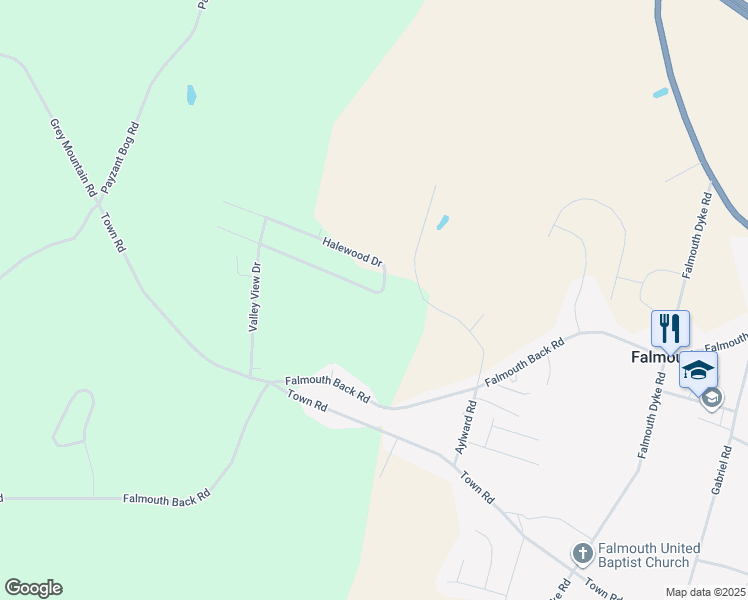 map of restaurants, bars, coffee shops, grocery stores, and more near 80 Halewood Drive in Falmouth