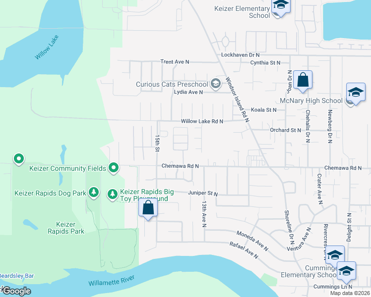 map of restaurants, bars, coffee shops, grocery stores, and more near 1334 Firview Place North in Keizer