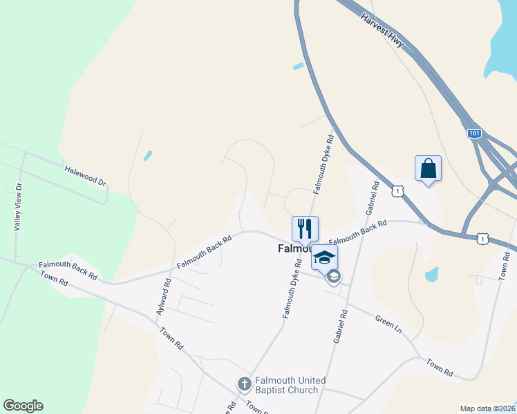map of restaurants, bars, coffee shops, grocery stores, and more near Goldenrod Court in Falmouth