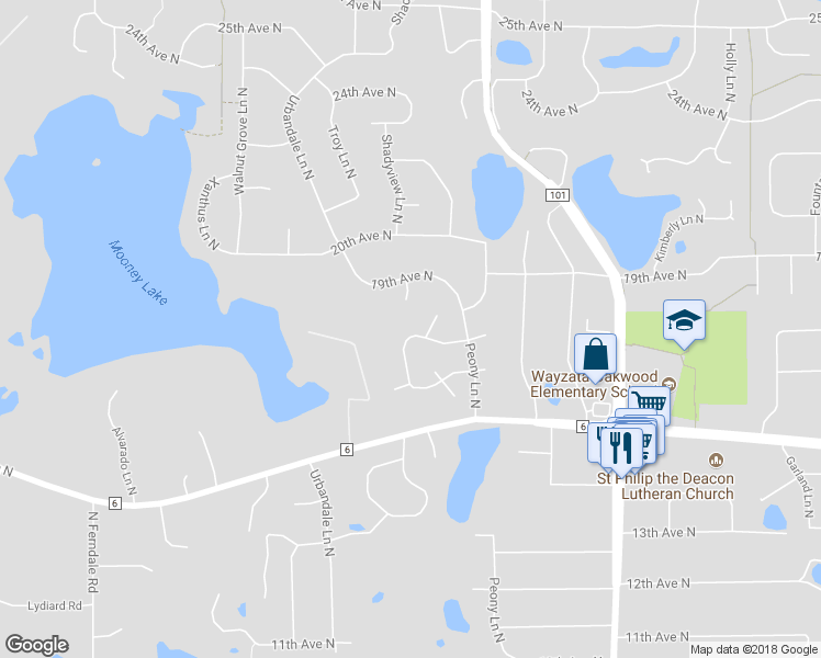 map of restaurants, bars, coffee shops, grocery stores, and more near 18110 18th Avenue North in Plymouth