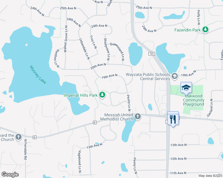 map of restaurants, bars, coffee shops, grocery stores, and more near 18110 18th Avenue North in Plymouth