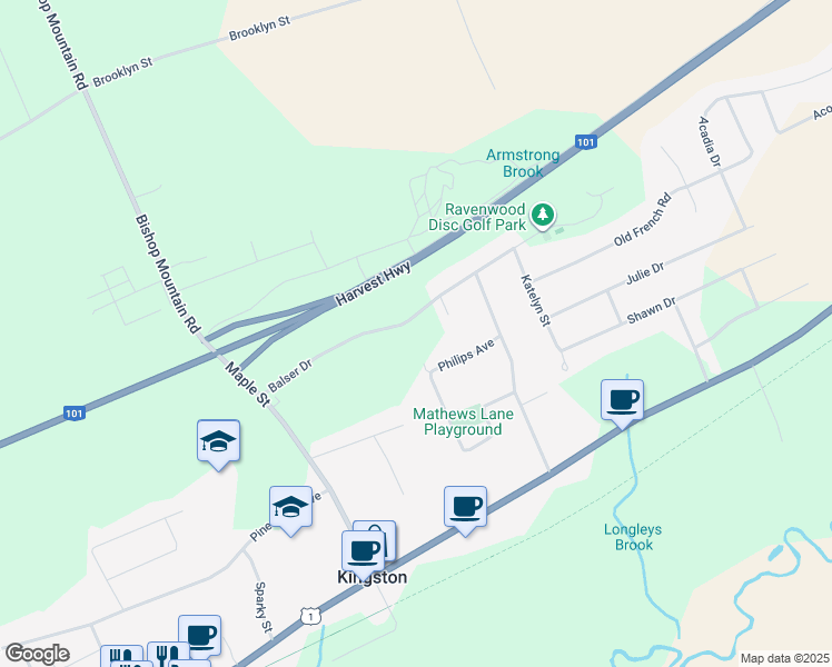 map of restaurants, bars, coffee shops, grocery stores, and more near 742 Balser Drive in Kingston