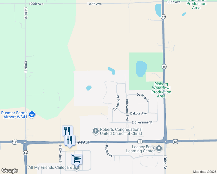 map of restaurants, bars, coffee shops, grocery stores, and more near 1173 Wyoming Street in Roberts