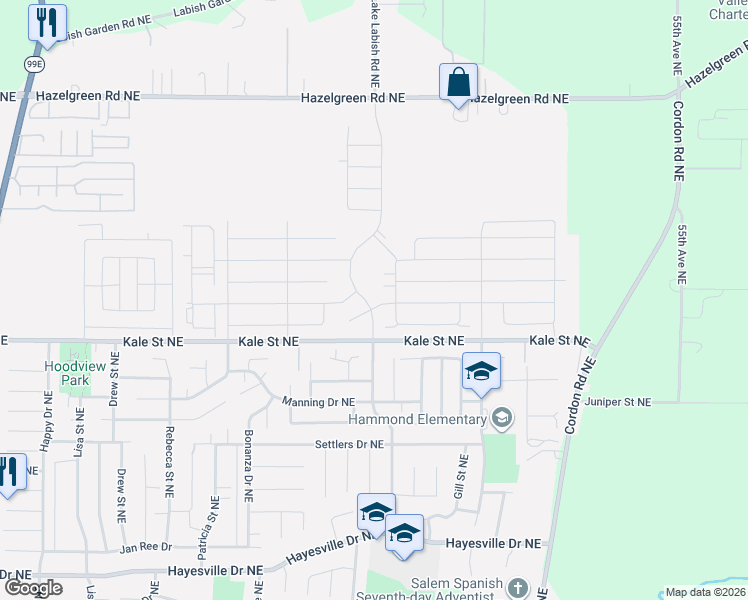 map of restaurants, bars, coffee shops, grocery stores, and more near 4841 Skylab Avenue Northeast in Salem