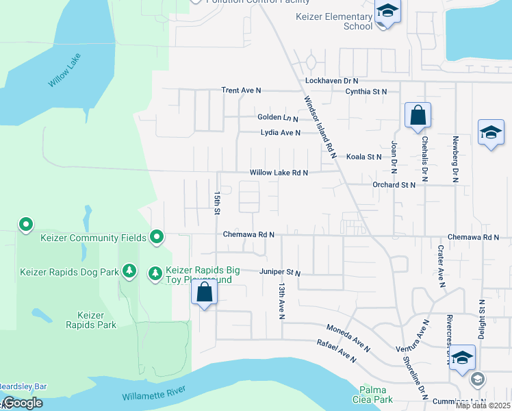 map of restaurants, bars, coffee shops, grocery stores, and more near 1334 Firview Place North in Keizer