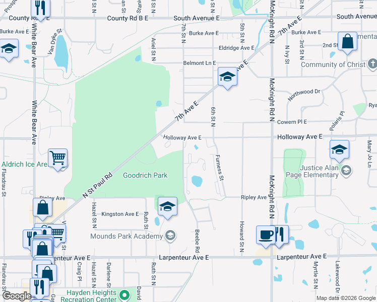 map of restaurants, bars, coffee shops, grocery stores, and more near 1892 Beebe Road in Saint Paul