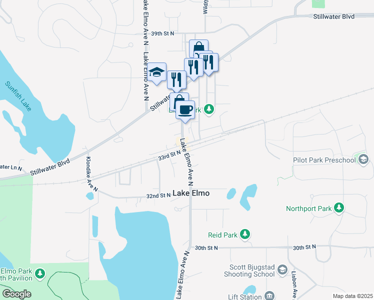 map of restaurants, bars, coffee shops, grocery stores, and more near 3449 Lake Elmo Avenue North in Lake Elmo