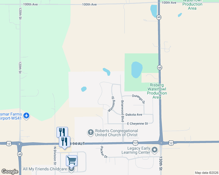map of restaurants, bars, coffee shops, grocery stores, and more near 1173 Wyoming Street in Roberts