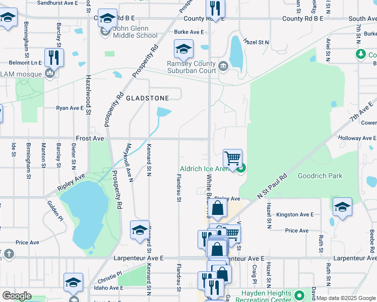 map of restaurants, bars, coffee shops, grocery stores, and more near 1908 Flandrau Street in Saint Paul