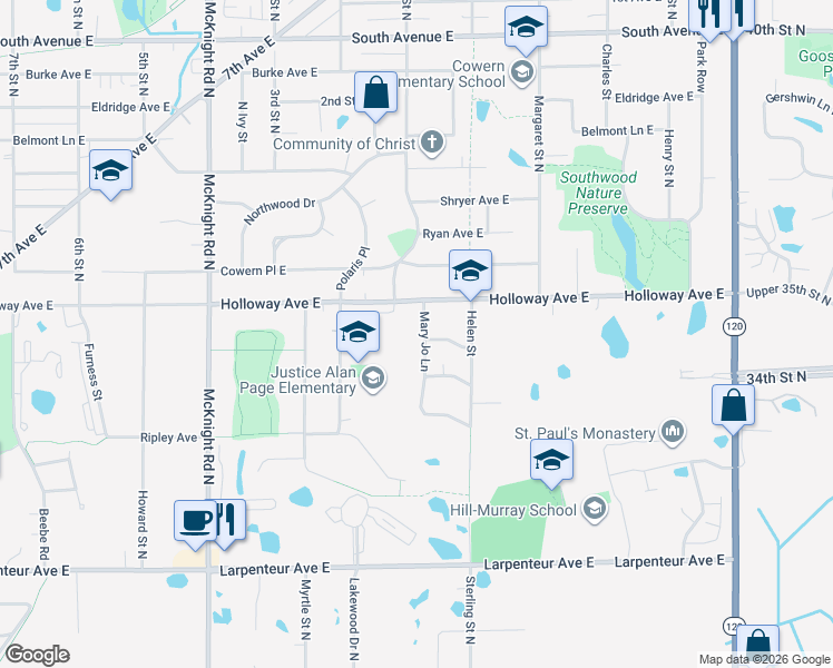 map of restaurants, bars, coffee shops, grocery stores, and more near 1889 Mary Jo Lane in North Saint Paul
