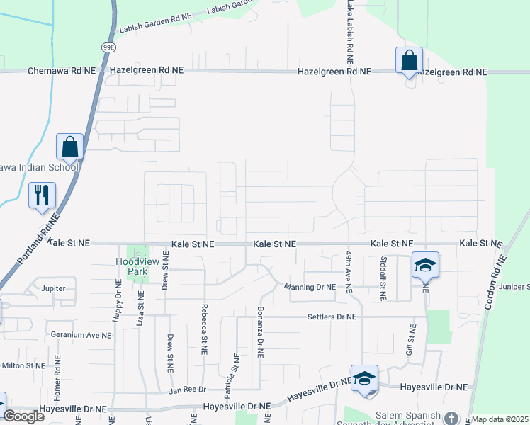 map of restaurants, bars, coffee shops, grocery stores, and more near 4732 Astronaut Avenue Northeast in Salem