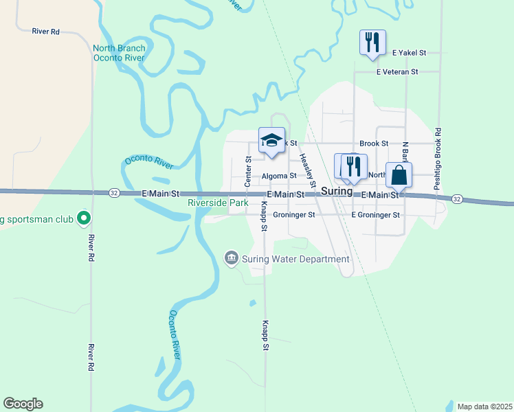 map of restaurants, bars, coffee shops, grocery stores, and more near 113 Knapp St in Suring