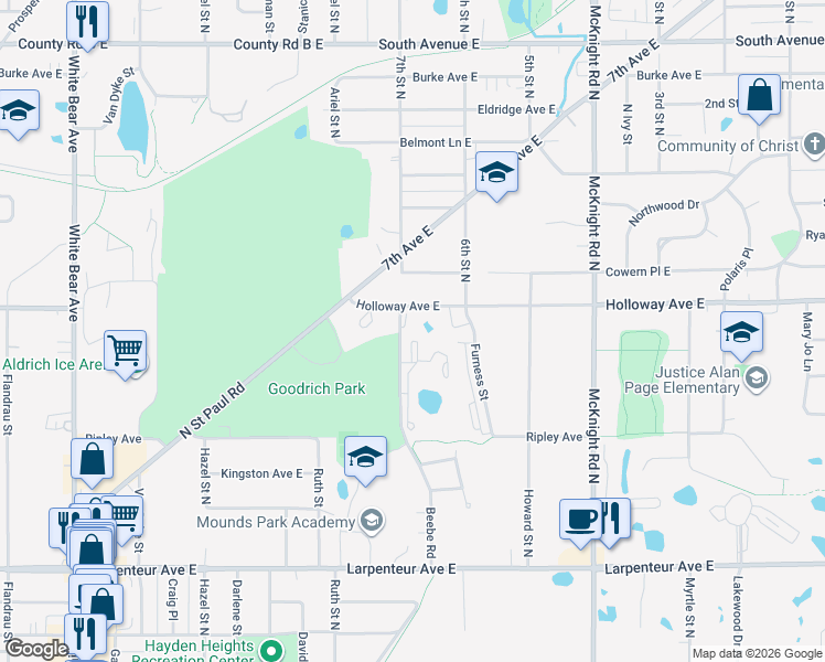 map of restaurants, bars, coffee shops, grocery stores, and more near 1892 Beebe Road in Saint Paul