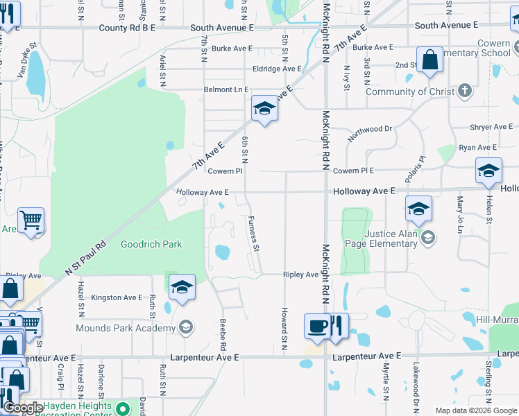 map of restaurants, bars, coffee shops, grocery stores, and more near 1890 Furness Street in Saint Paul